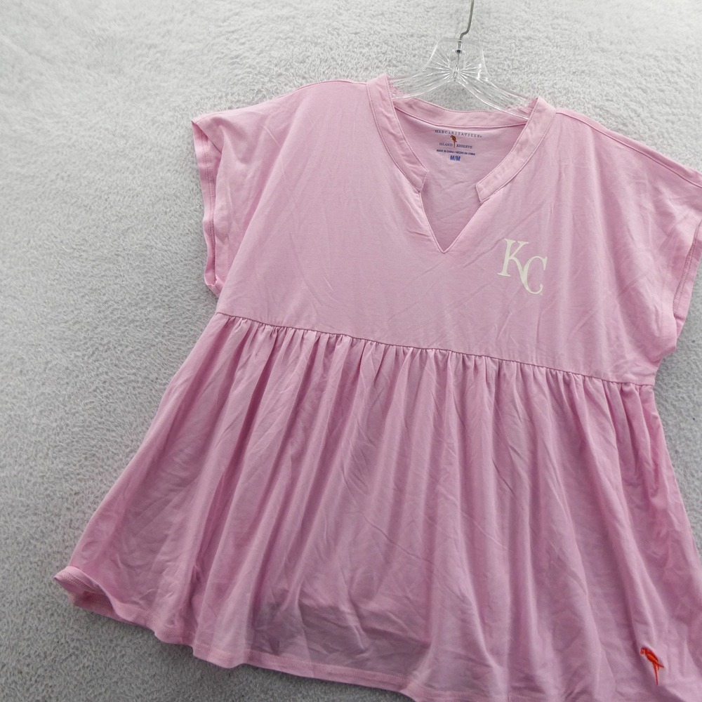 Margaritaville Shirt Women Medium KC Kansas City Pink Babydoll Peplum Parrot Y2K - Picture 2 of 11